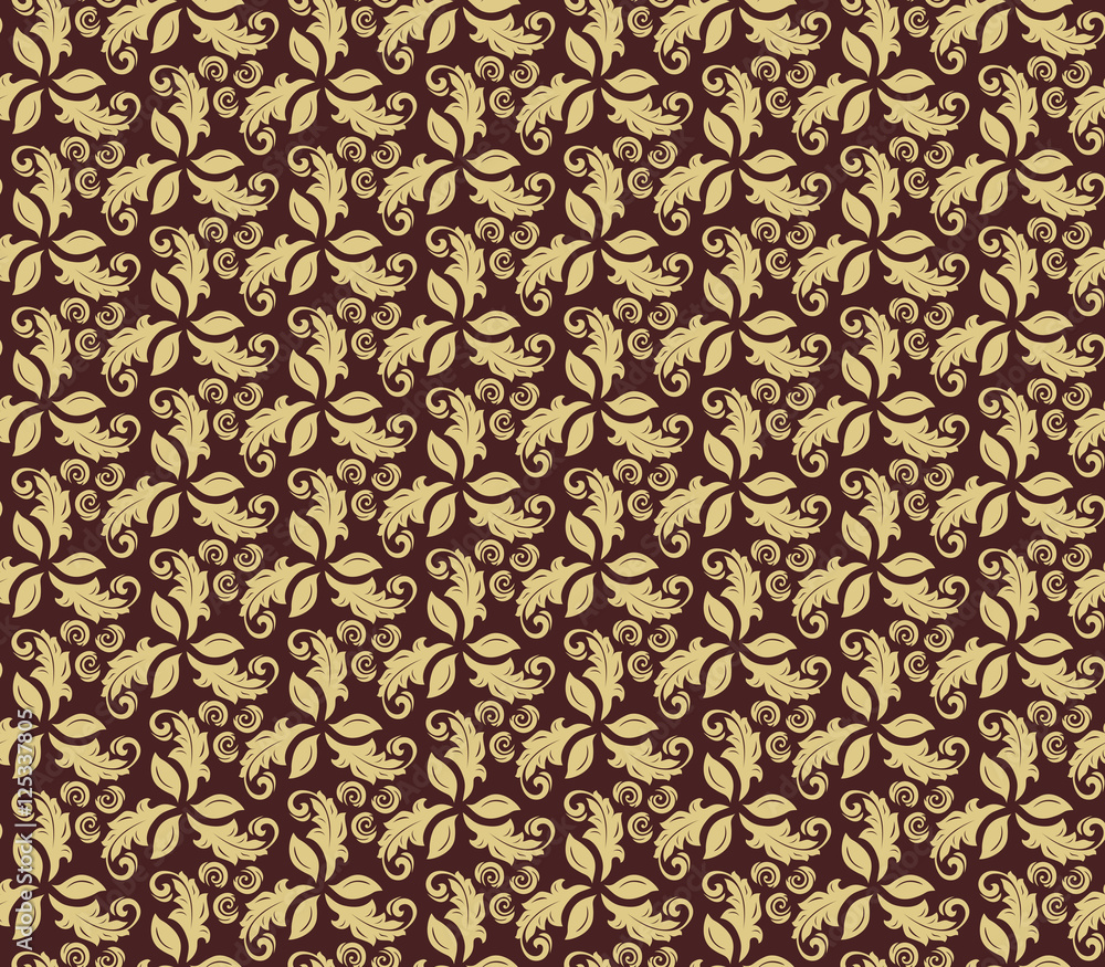 Floral vector golden ornament. Seamless abstract classic pattern with flowers