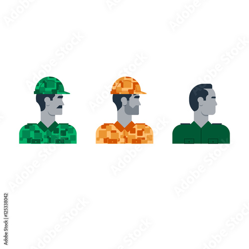 Military man, soldier side view, turned head, camouflage, army trooper