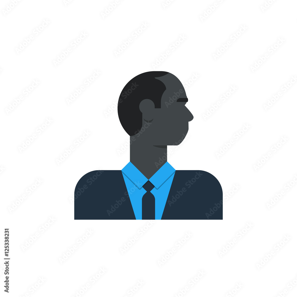 Black business man side view, turned head, manager in suit with tie, office work