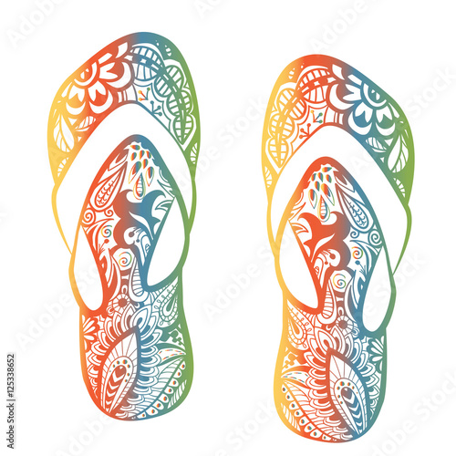 Stylized image of patterned pair of flip flops