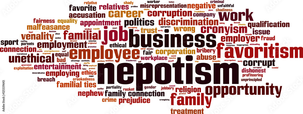 Nepotism word cloud concept. Vector illustration Nepotism word cloud concept. Vector illustration