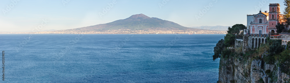 Naples coast and Mount Vesuvius, Italy.