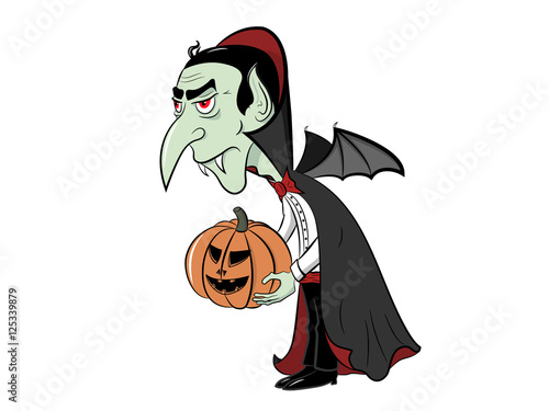 Count Dracula with pumpkin in his hands ready for the Halloween