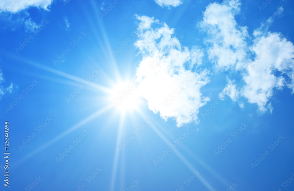 Beautiful blue sky sunbeams and clouds with sun rays nature back Beautiful blue sky sunbeams and clouds with sun rays nature back