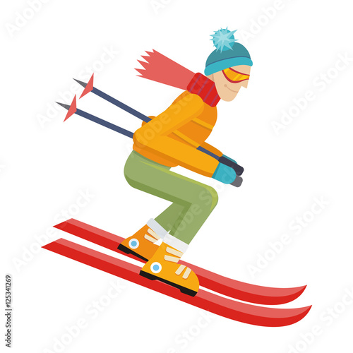 Skier Isolated on White. Person Skiing. Vector