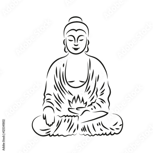 Vector Buddha in line hand drawn sketch style on white background