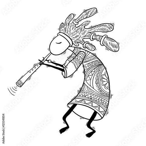 Kokopelli - vector line isolated sketch.