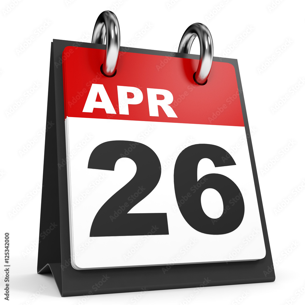 April 26. Calendar on white background. April 26. Calendar on white background.