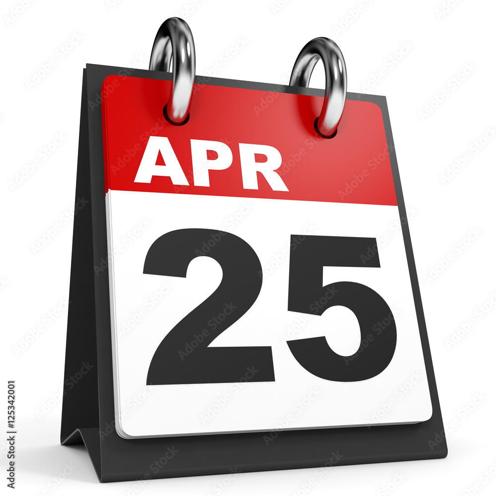 April 25. Calendar on white background. April 25. Calendar on white background.