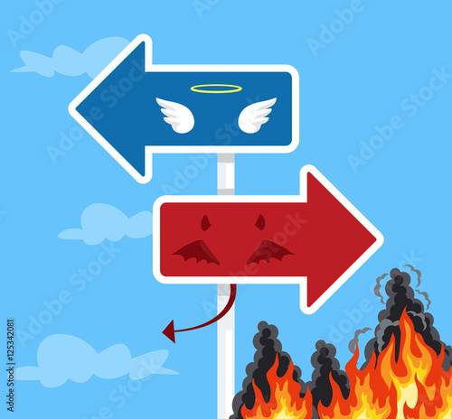 Angel and devil symbol. Vector flat cartoon illustration