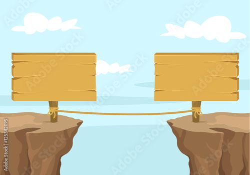 Abyss with boards. Vector flat cartoon banner illustration