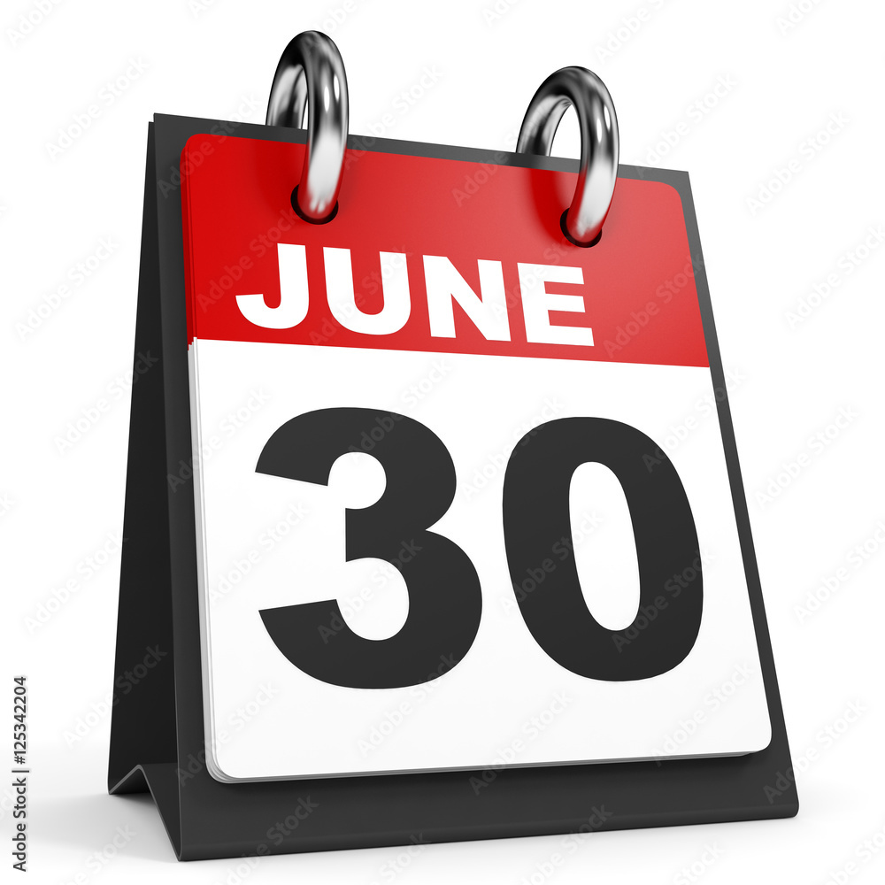 June 30. Calendar on white background. June 30. Calendar on white background.