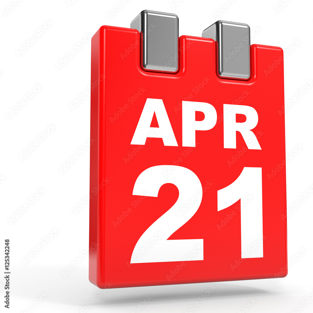 Fototapeta premium April 21. Calendar on white background.
