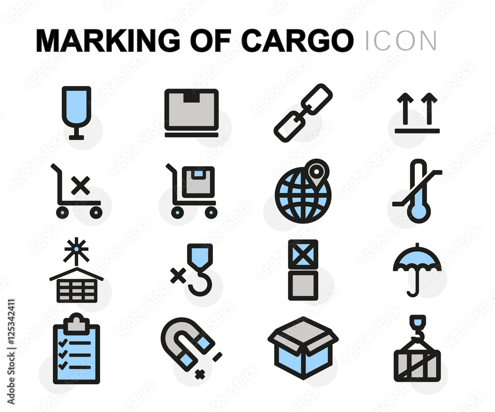 Vector flat line marking of cargo icons set Vector flat line marking of cargo icons set