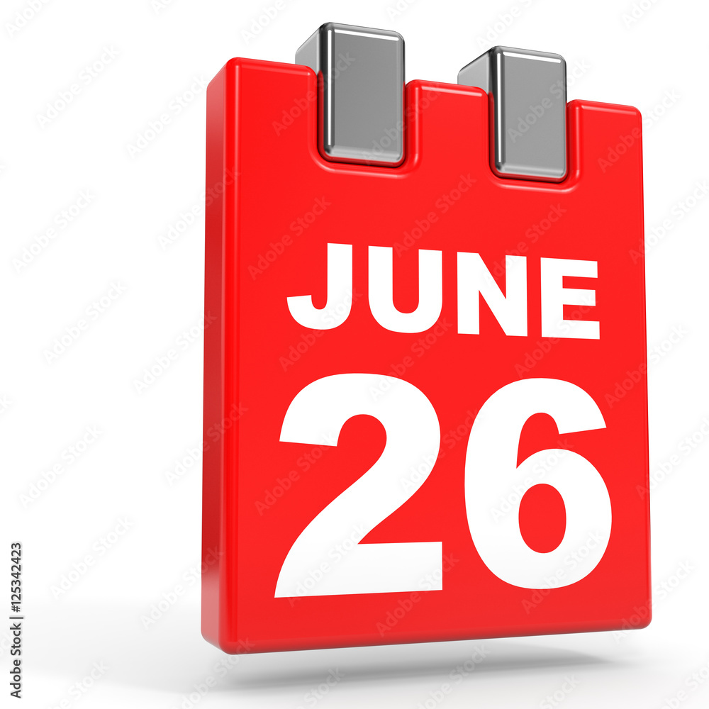 June 26. Calendar on white background. June 26. Calendar on white background.