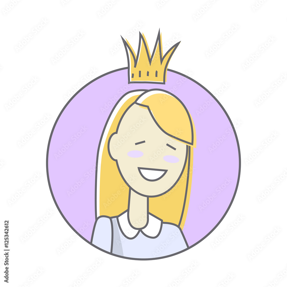 Obraz premium Girl in Crown Avatar Userpic Isolated on White