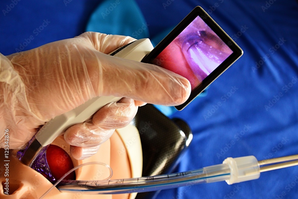 Intubation of rubber head model with modern videolaryngoscope and