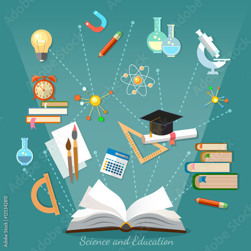 Education infographics open book of knowledge school background