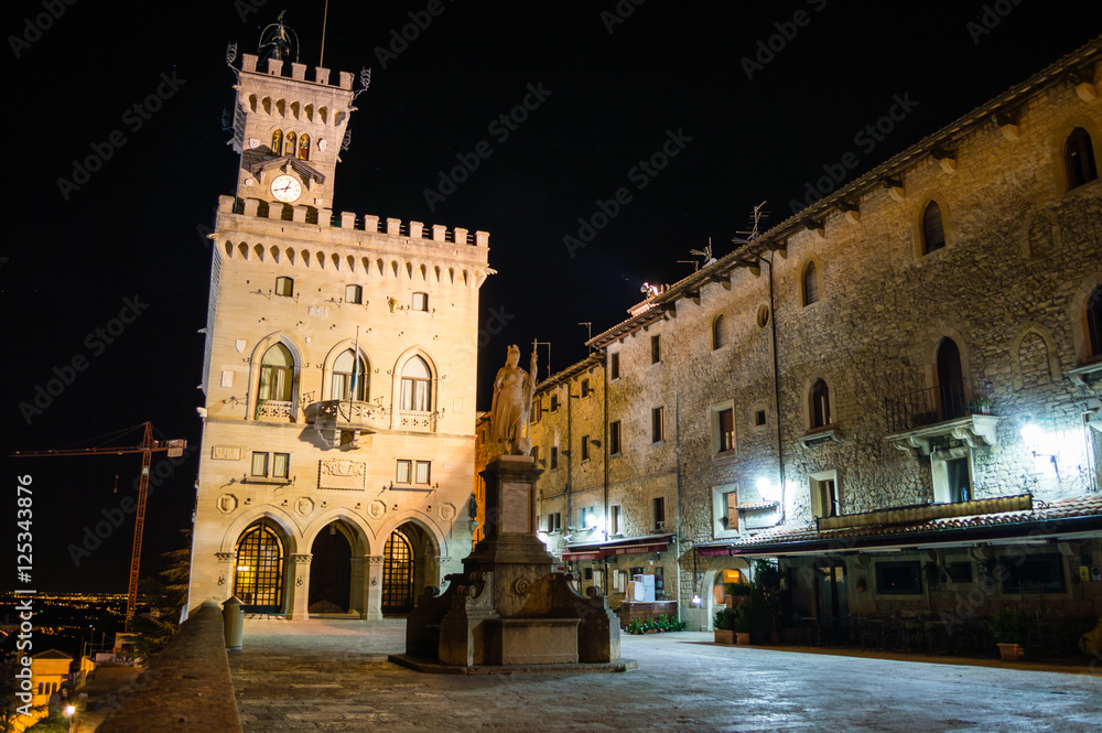 Town hall square in San Marino in summer late in the evening