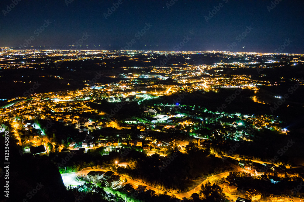 Aerial night view of San Marino