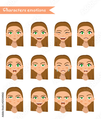 woman emotion face set.