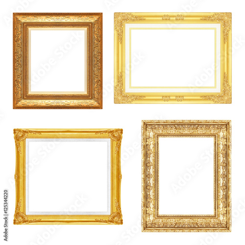 The antique gold frame on the white background