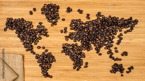 map of the world made of coffee beans