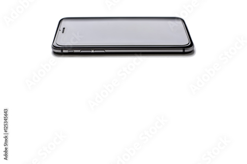 smartphone in iphone style black color with blank background.