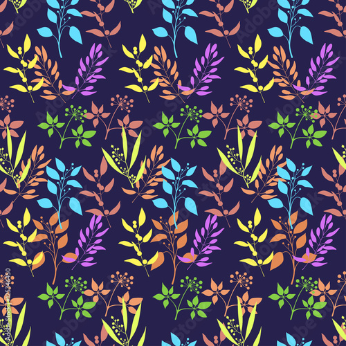 Seamless pattern with colorful twigs silhouette.