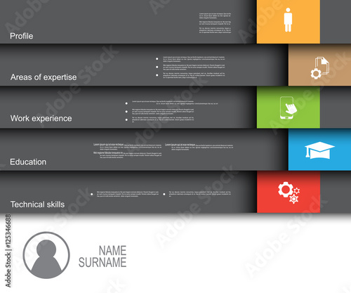 Resume / CV template design with tabs / ribbons/ tags