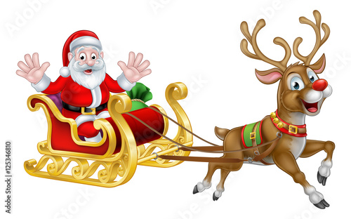 Christmas Cartoon Santa and Reindeer Sleigh © Christos Georghiou