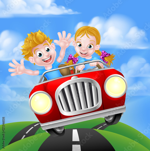 Cartoon Characters Driving Car