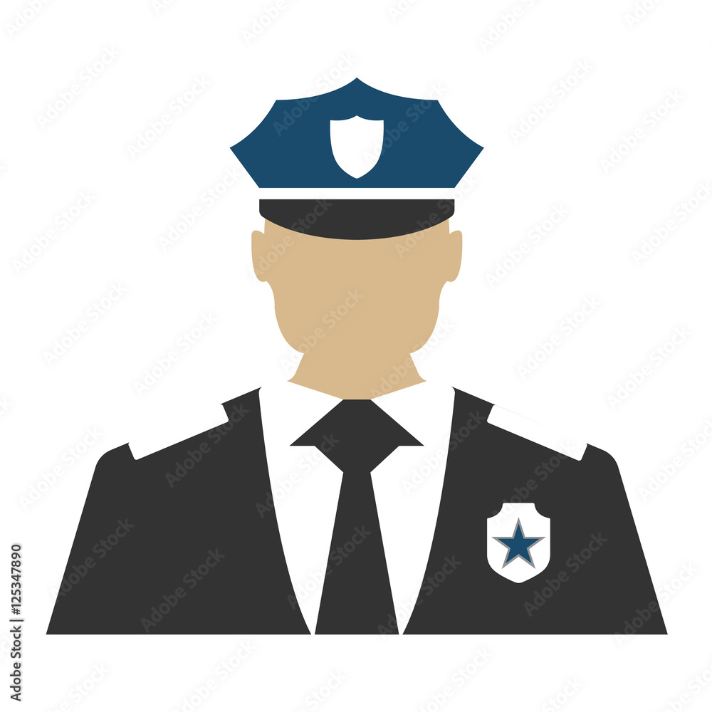 Police officer. Elements of the police equipment icons. Protect and Serve label. Vector Illustration.
