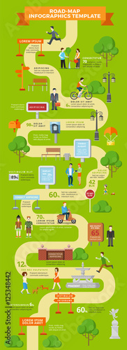 Flat ROAD MAP infographics pointer people walk run vector