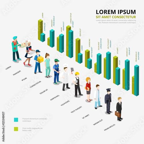 Flat isometric profession Male female worker diagram vector. 3d