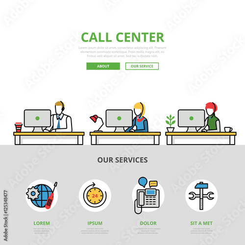 Linear flat User support Call center infographics vector.