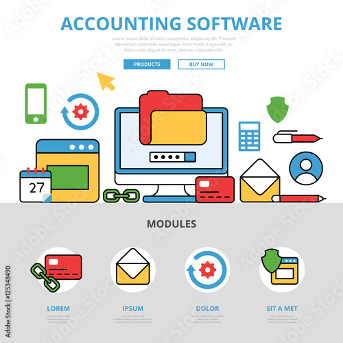 Linear flat Accounting software app infographics vector