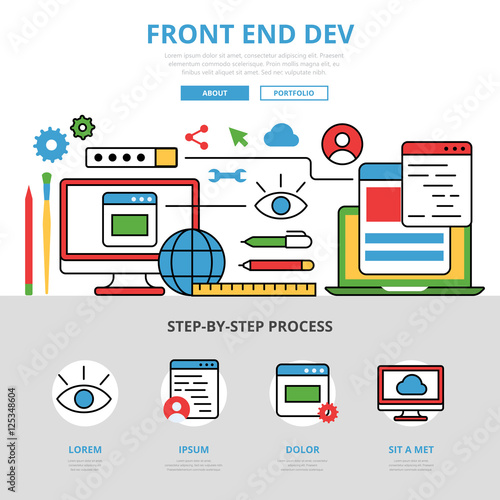Linear flat Development Front end dev infographics vector
