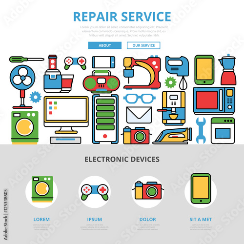 Linear flat Repair service infographics vector Kitchen computer