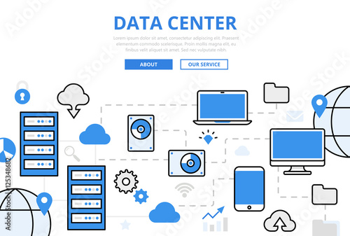 Linear flat DATA CENTER infographics vector Server, storage