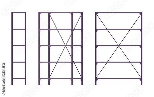 Set of metal black standing rack shown from different positions. Cartoon vector flat-style illustration