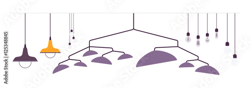 Set of pendant lamps, isolated against white background. Cartoon vector flat-style illustration