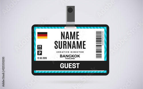 Guest id card plastic badge vector design illustration