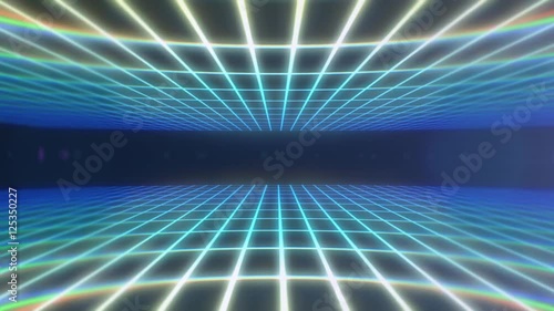 Old Retro Video Game Background Grid Electric Blue