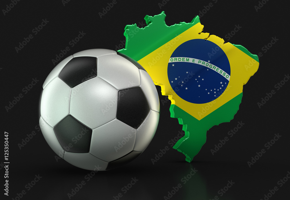 Fototapeta premium Soccer football and map of Brazil. Image with clipping path
