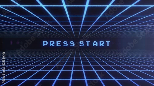 Retro Video Game background Press Start  Digital Blue