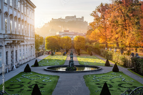 Mirabell garden at Stadt Salzburg in the morning in autumn, Salzburg, Austria