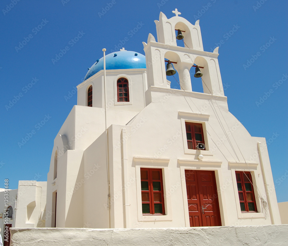 white church with blue dome