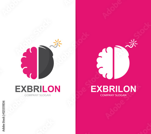 Vector brain and bomb logo combination . Brainstorm and science symbol or icon. Unique psychology and innovation logotype design template.