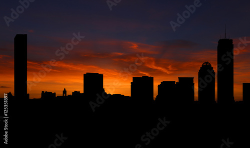 Boston skyline with sunset illustration
